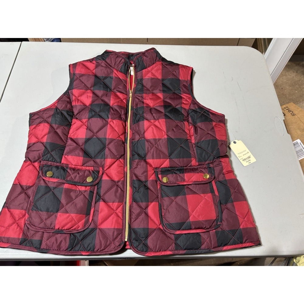NWT St John's Bay Red & Black Buffalo Check Quilted Vest Size XXLarge